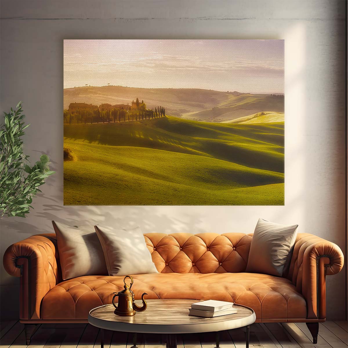 Iconic Tuscany Sunrise Landscape Panorama Wall Art by Luxuriance Designs. Made in USA.