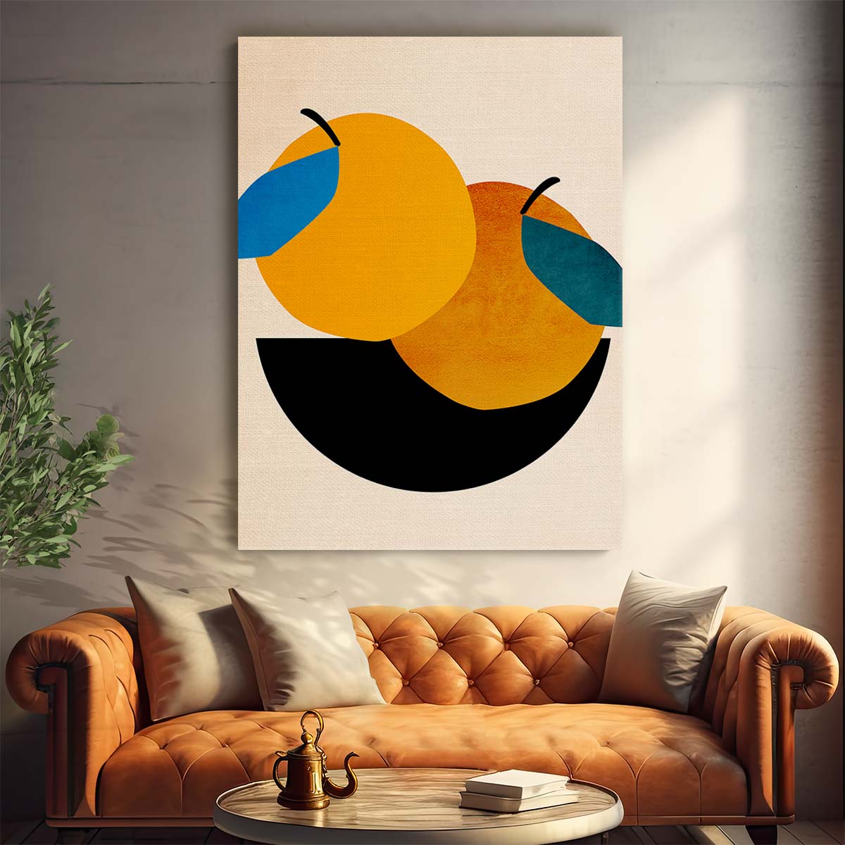 Kubistika's Geometric Orange Illustration - Colorful Abstract Kitchen Wall Art by Luxuriance Designs, made in USA