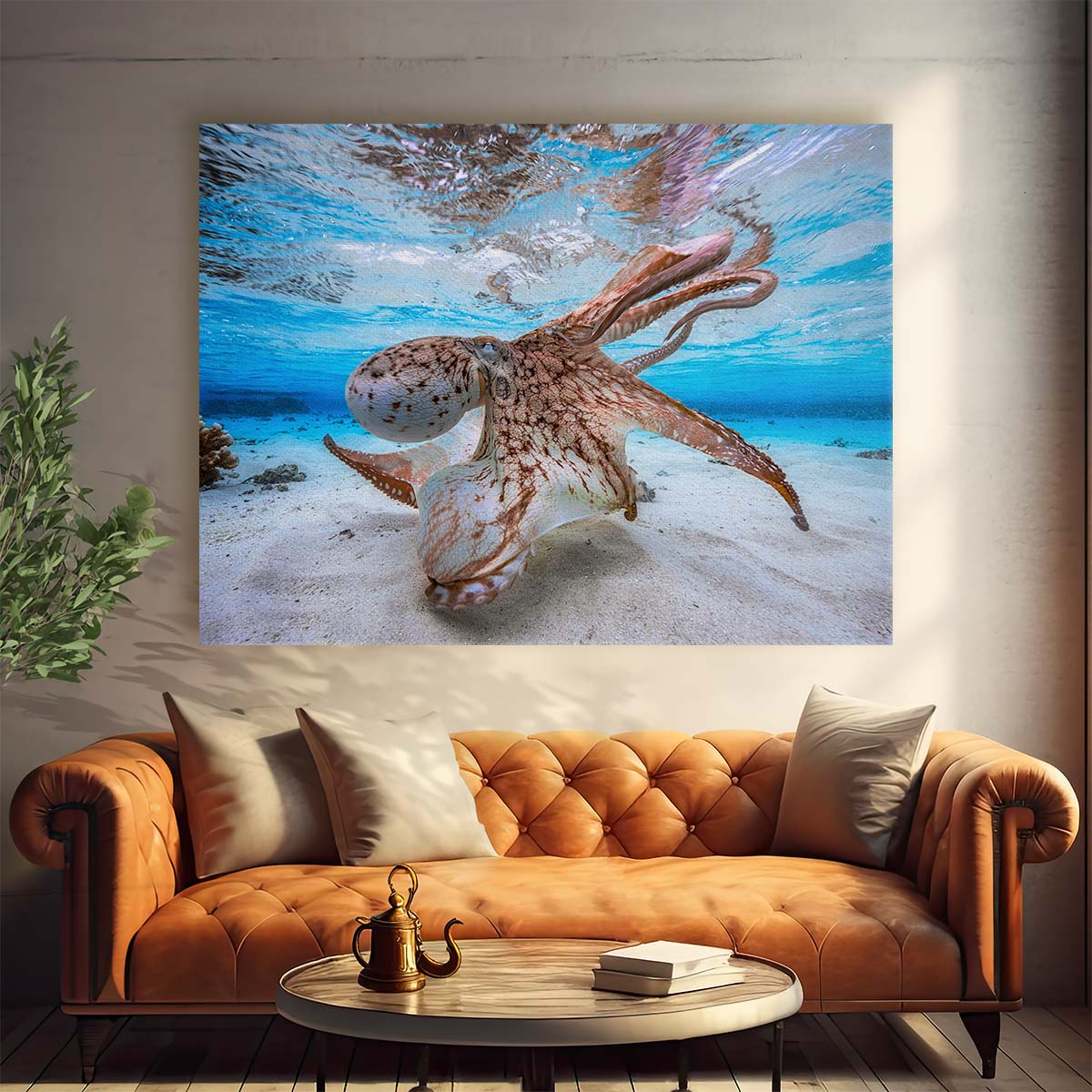 Red Octopus Underwater Seascape Photography Wall Art