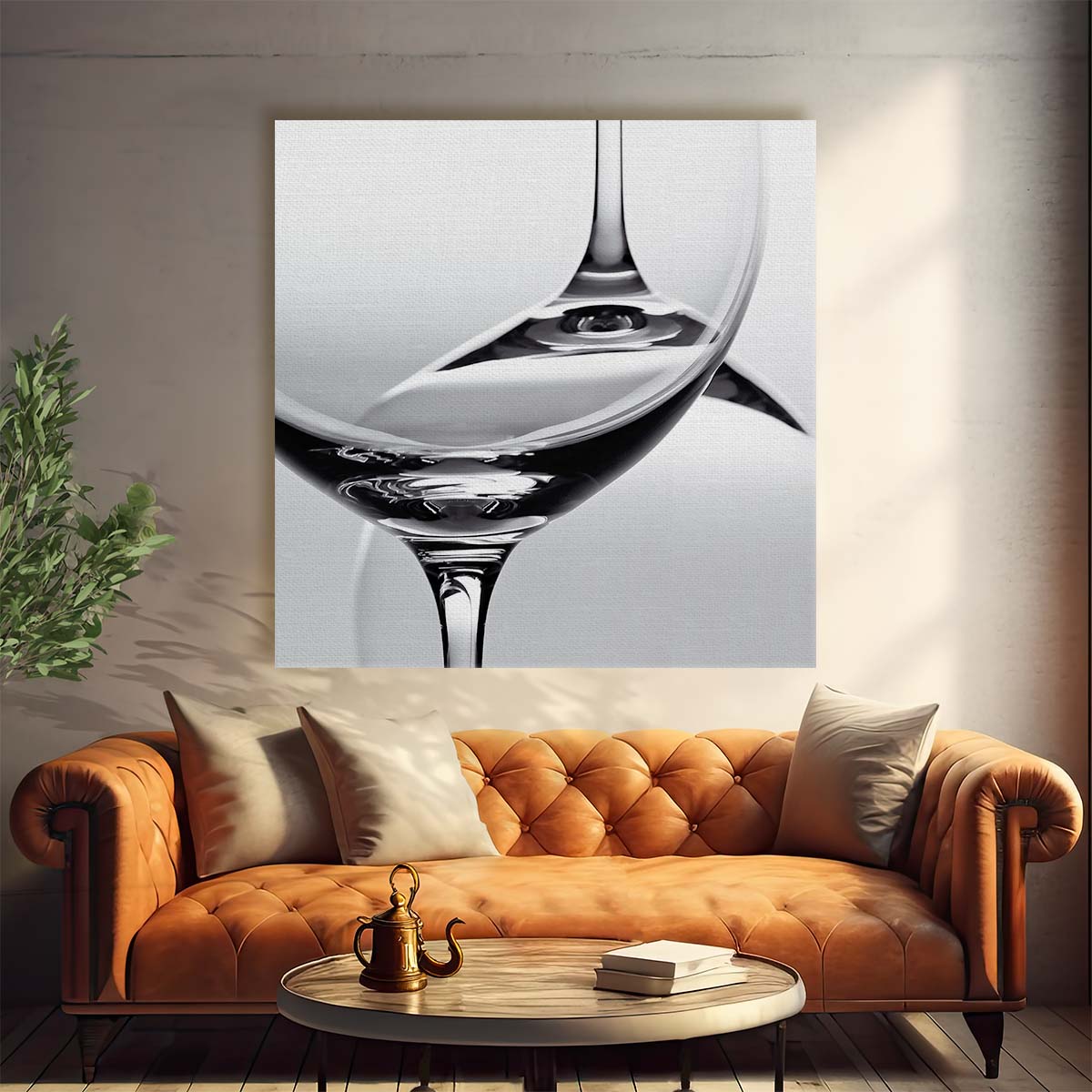 Monochrome Photography Duo of Abstract Wine Glasses Wall Art by Luxuriance Designs. Made in USA.