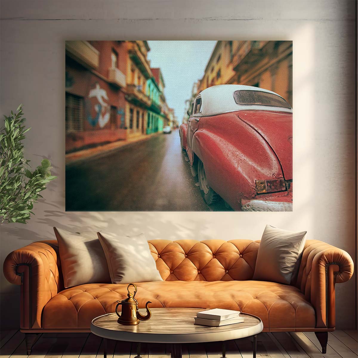 Vintage Havana Classic Car Street Scene Wall Art by Luxuriance Designs. Made in USA.