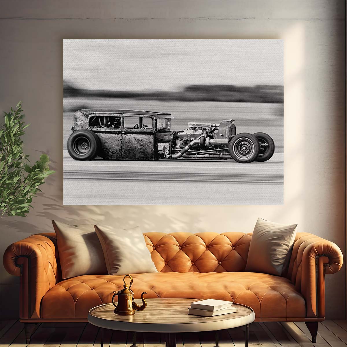 Classic Hot Rod Speed Rush Monochrome Wall Art by Luxuriance Designs. Made in USA.