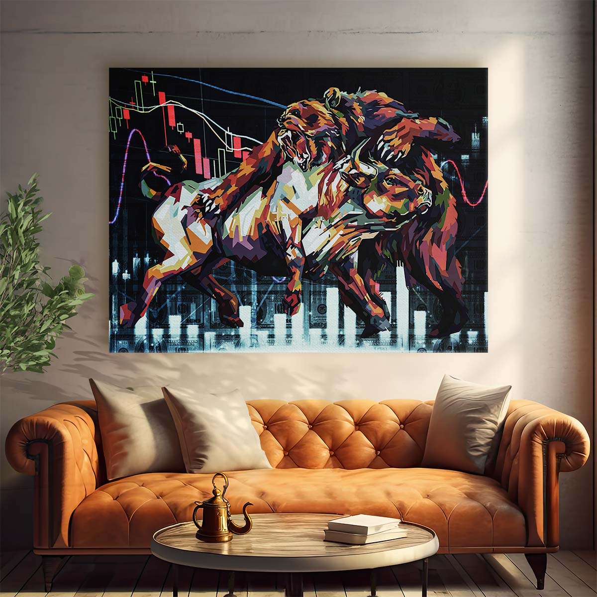 WallStreet Clash of Bull and Bear Wall Art by Luxuriance Designs. Made in USA.