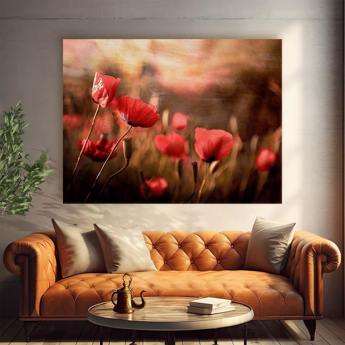 Romantic Red Poppy Sunrise Meadow Wall Art by Luxuriance Designs. Made in USA.