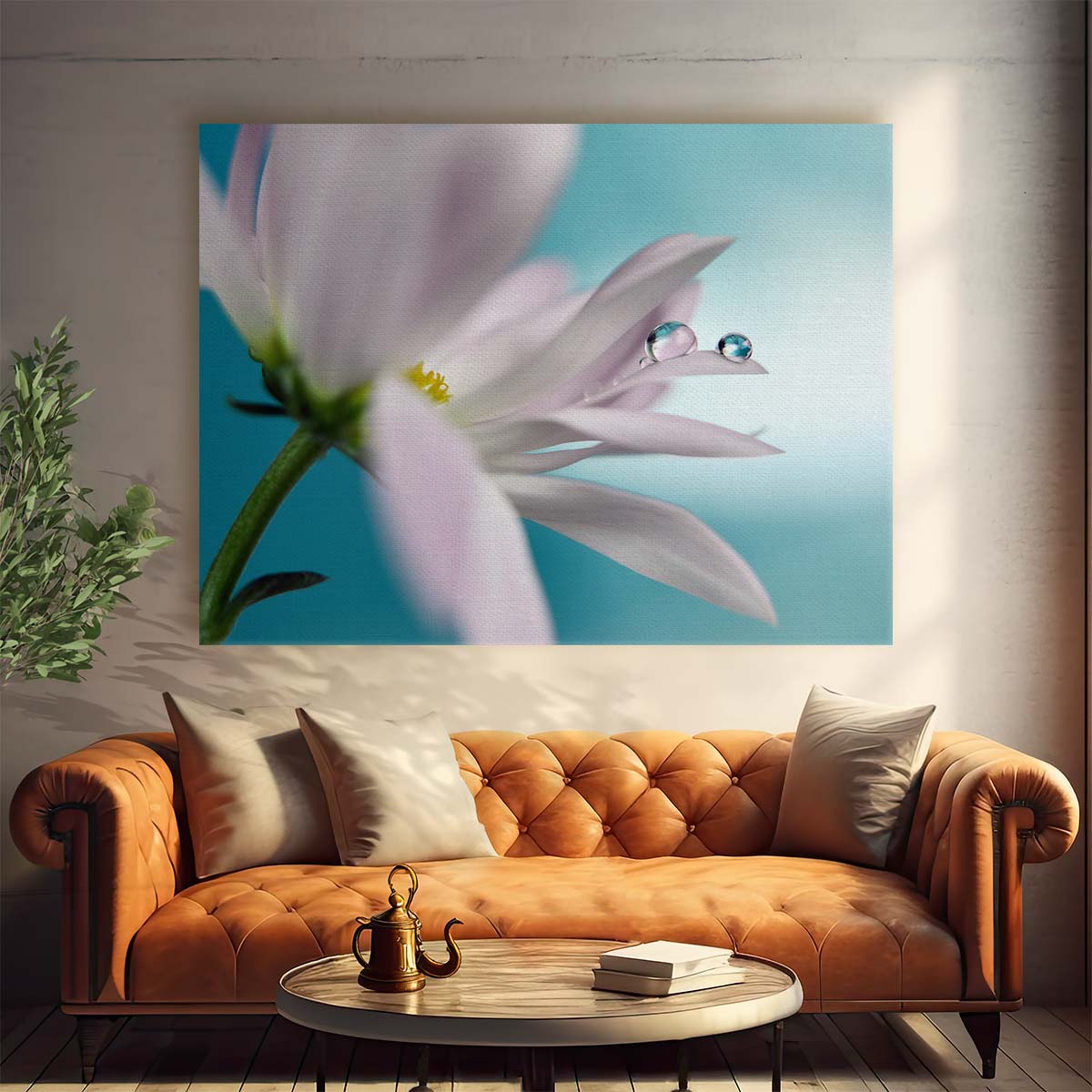 Turquoise Pearl Droplets on Tender Pink Daisy Wall Art by Luxuriance Designs. Made in USA.