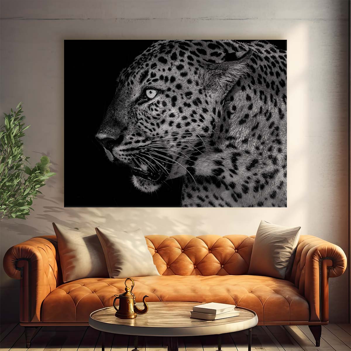 Black & White Leopard Profile Portrait Wall Art by Luxuriance Designs. Made in USA.