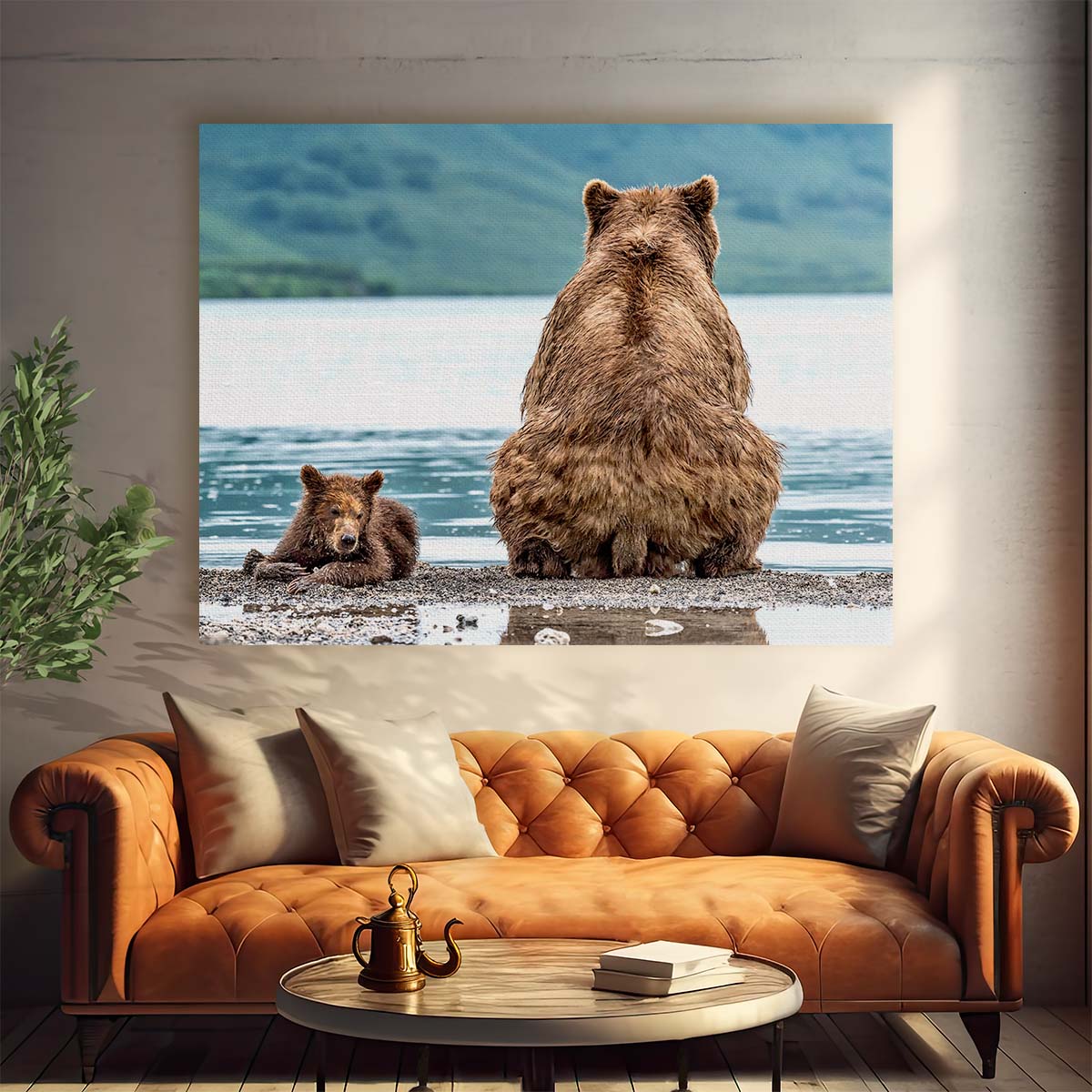 Kamchatka Bear Cubs Lakeside Fun Wall Art by Luxuriance Designs. Made in USA.