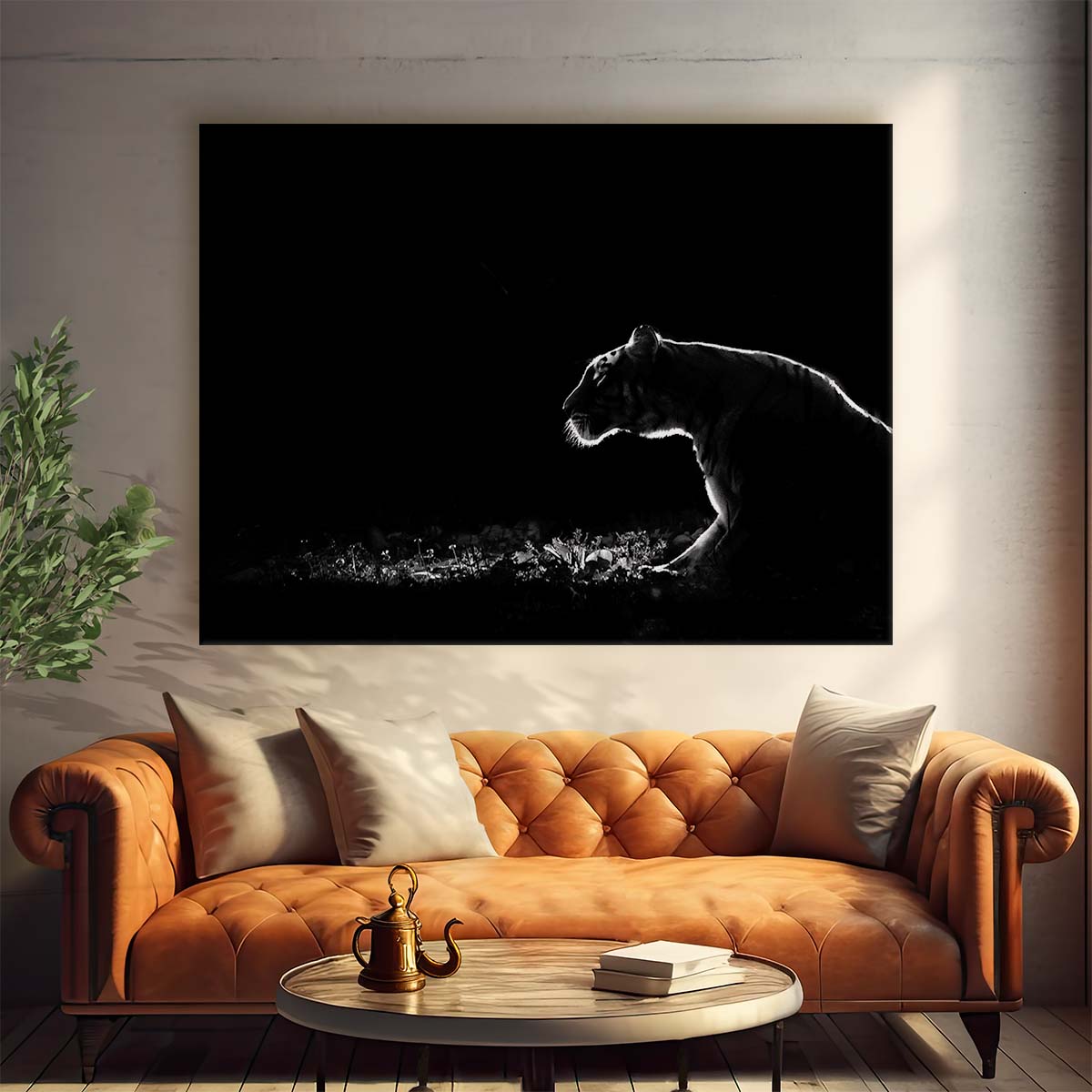 Minimalist Dark Lion Safari Wildlife Wall Art by Luxuriance Designs. Made in USA.