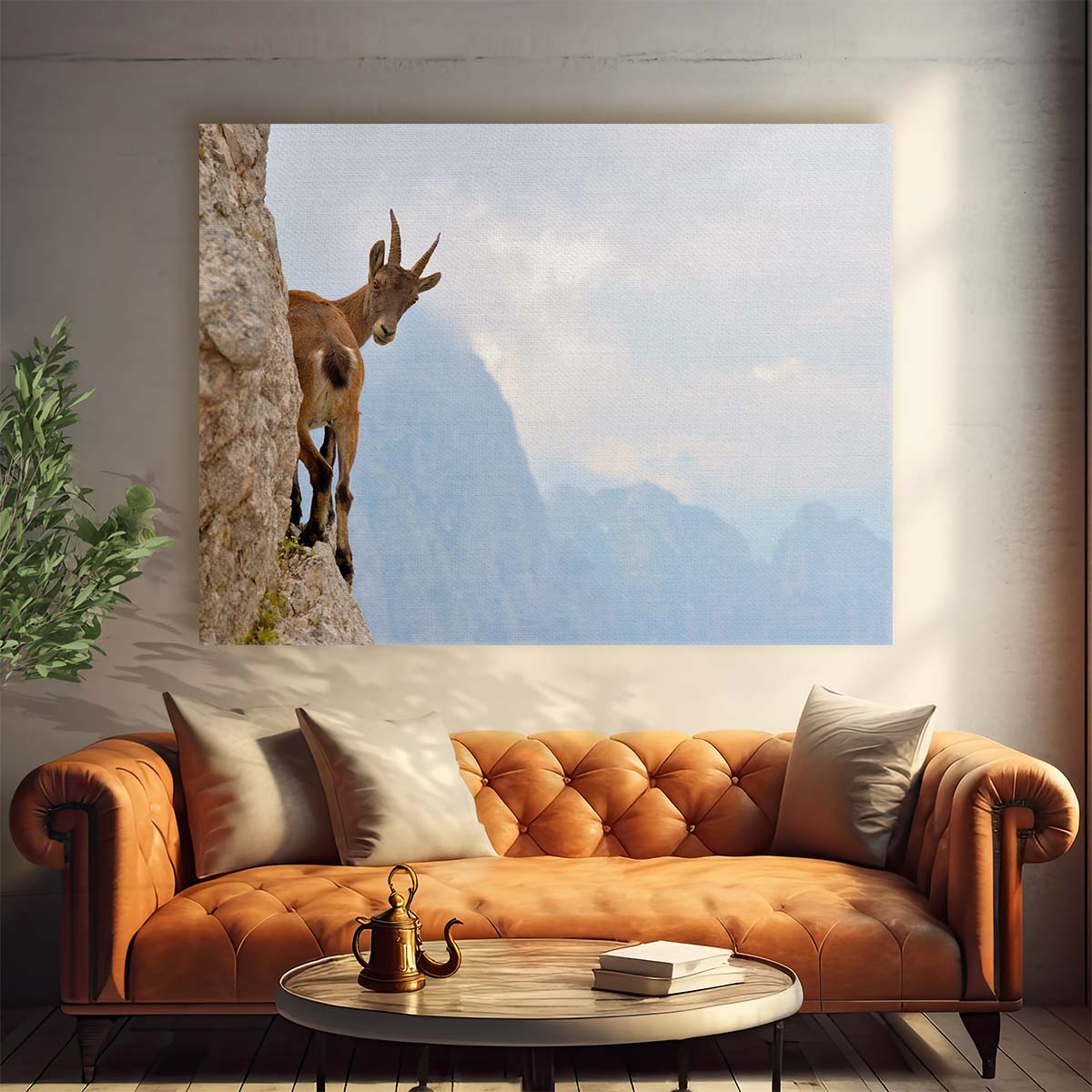 Alpine Ibex Balancing on Julian Alps Ridge Wall Art by Luxuriance Designs. Made in USA.