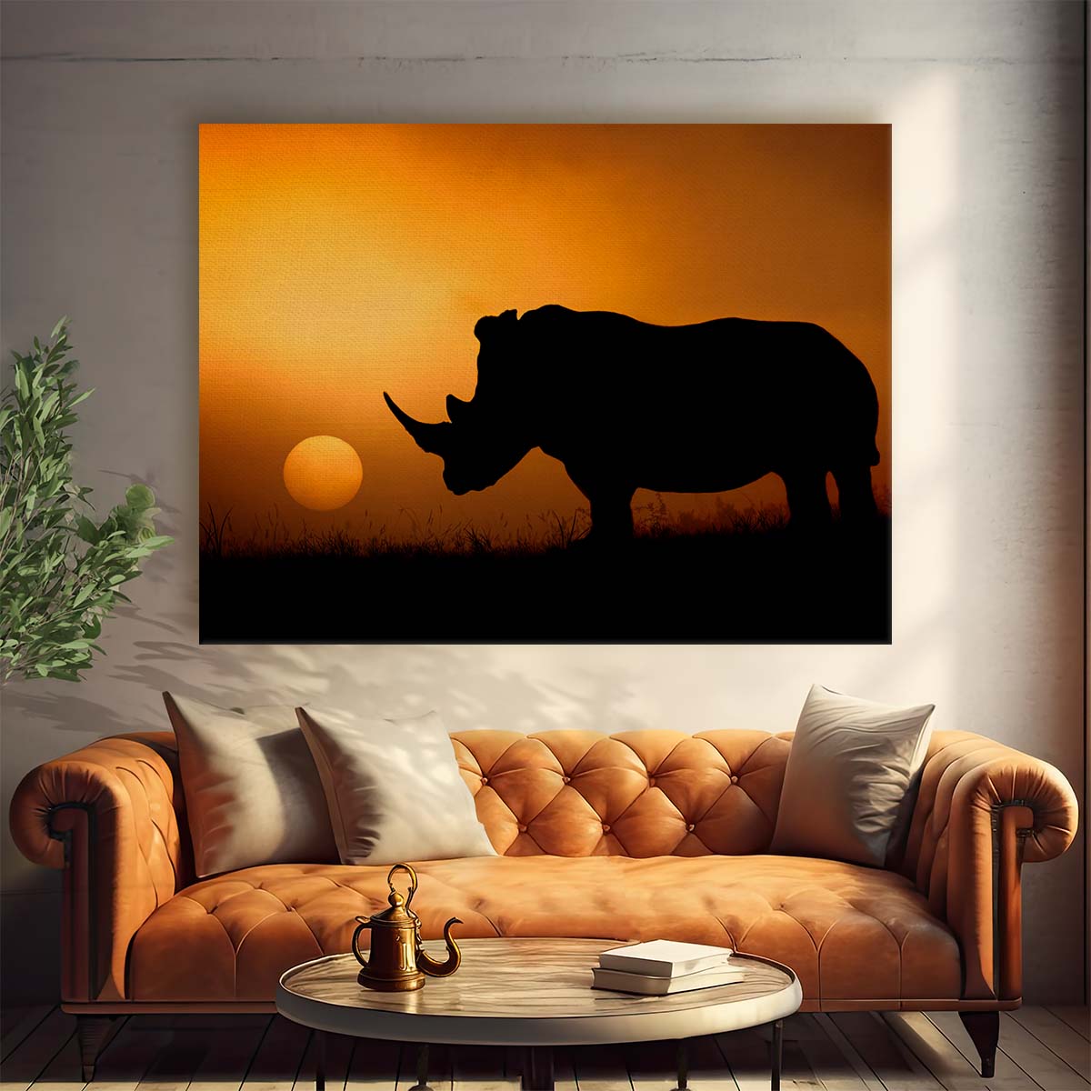 Misty Kruger Park Rhino Sunrise Safari Wall Art by Luxuriance Designs. Made in USA.