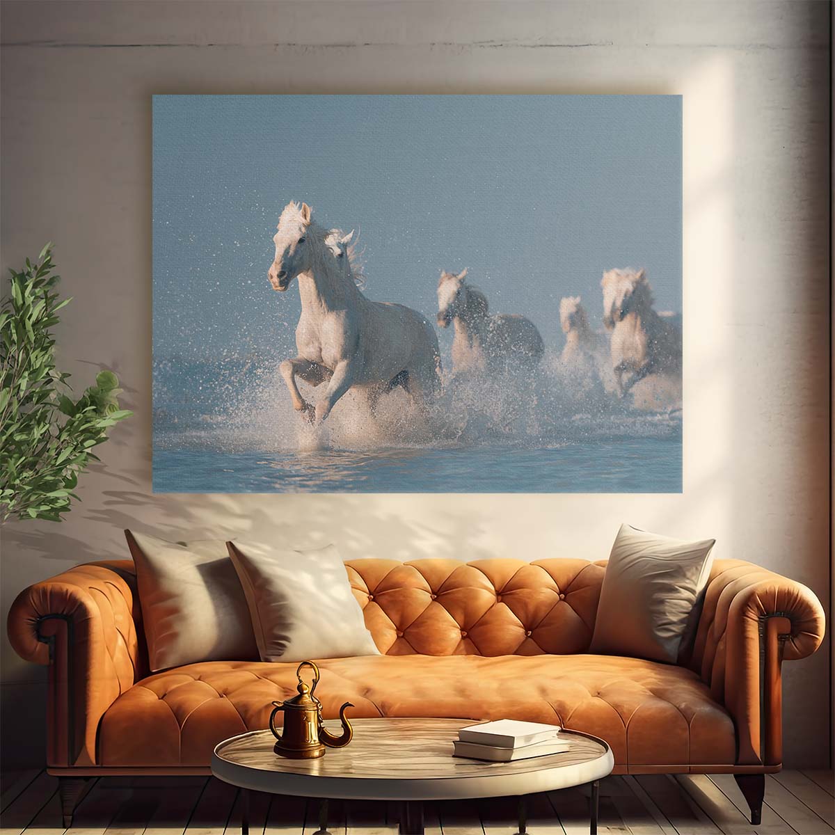 Majestic Camargue Horses in Sunset Sprint Wall Art by Luxuriance Designs. Made in USA.