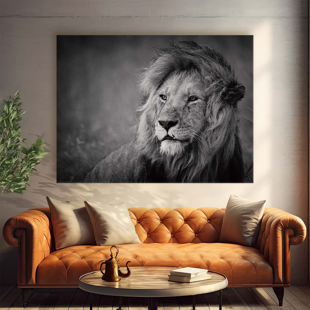 Majestic WindSwept Lion Monochrome Wall Art by Luxuriance Designs. Made in USA.