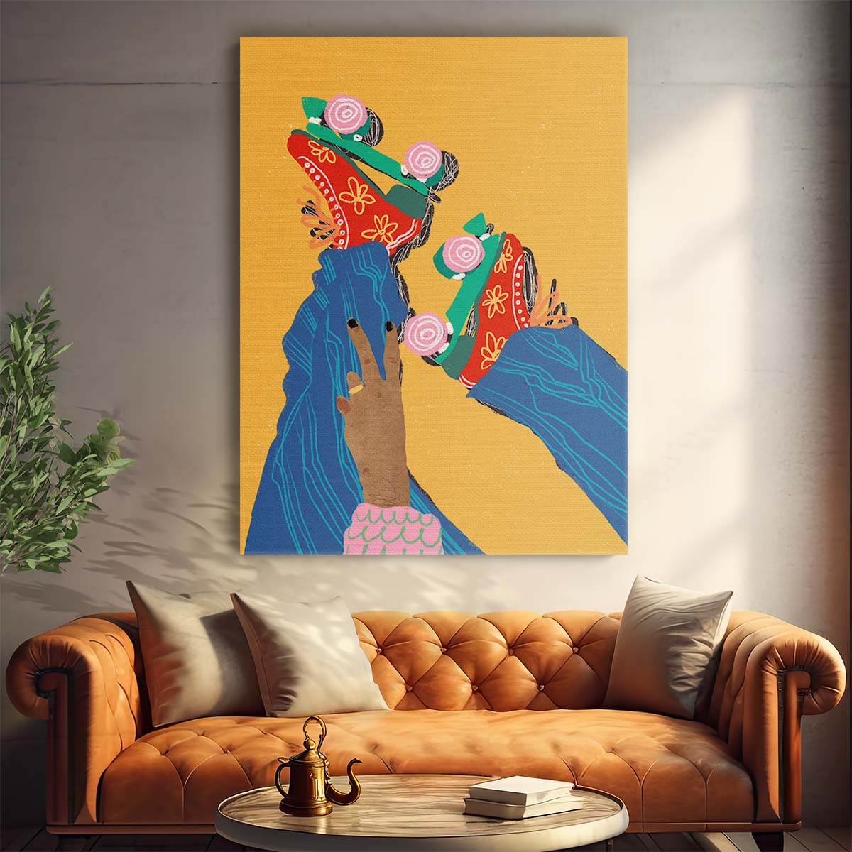 Vibrant Abstract Roller Skating Woman Illustration by Gigi Rosado by Luxuriance Designs, made in USA