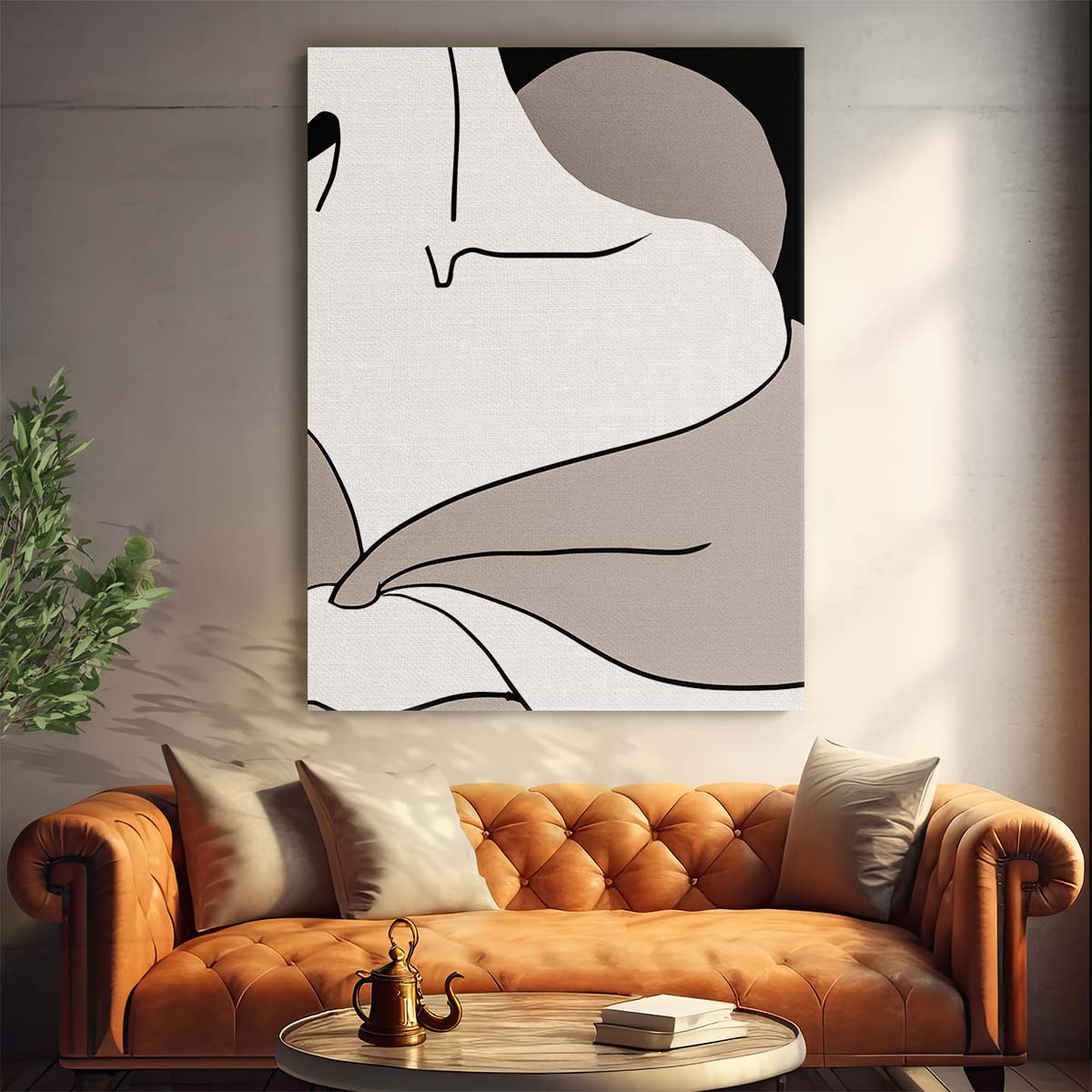 Mid-Century Beige Female Shoulder Abstract Illustration Art by Luxuriance Designs, made in USA