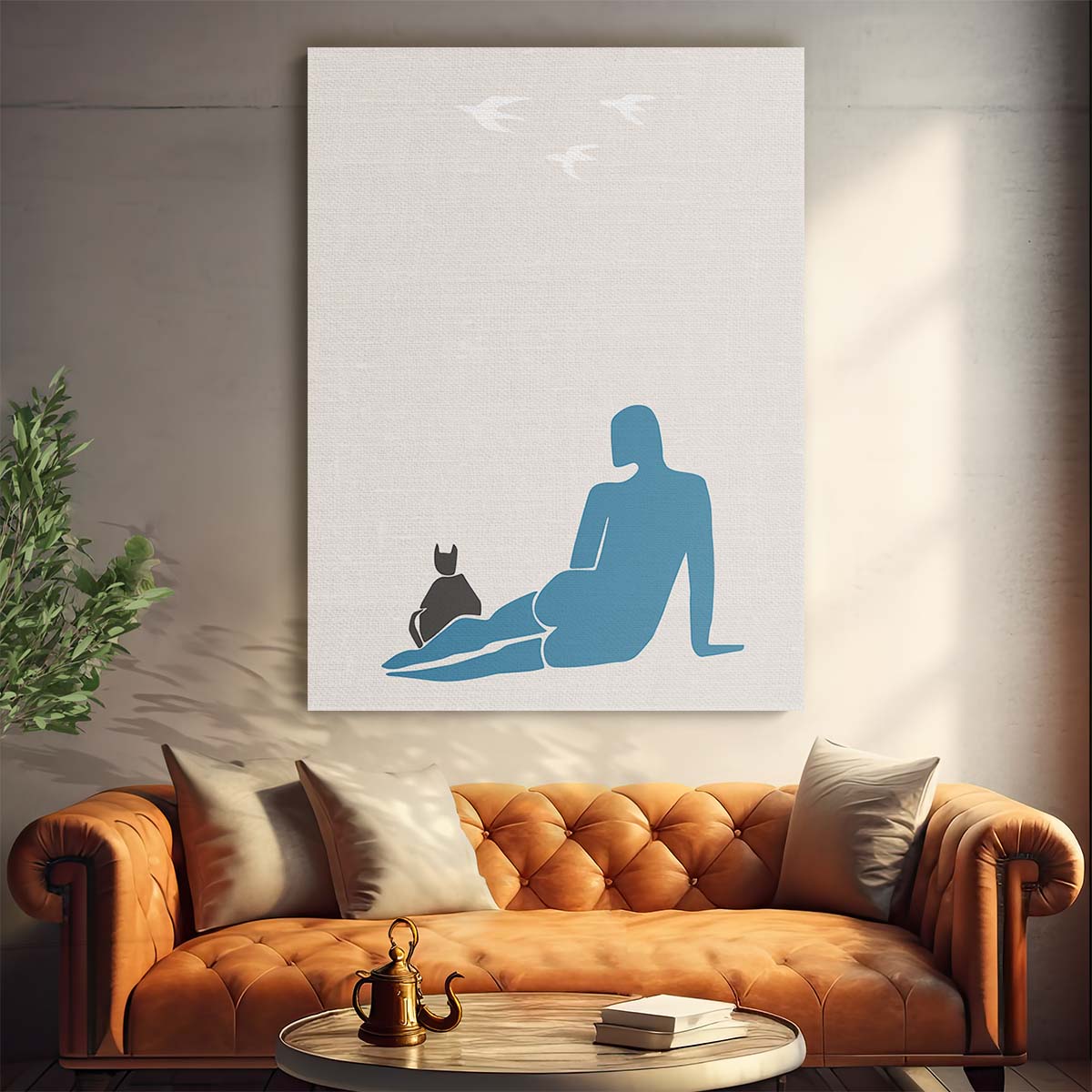 Matisse-inspired Woman with Cat Abstract Paper Cut Illustration Art by Luxuriance Designs, made in USA
