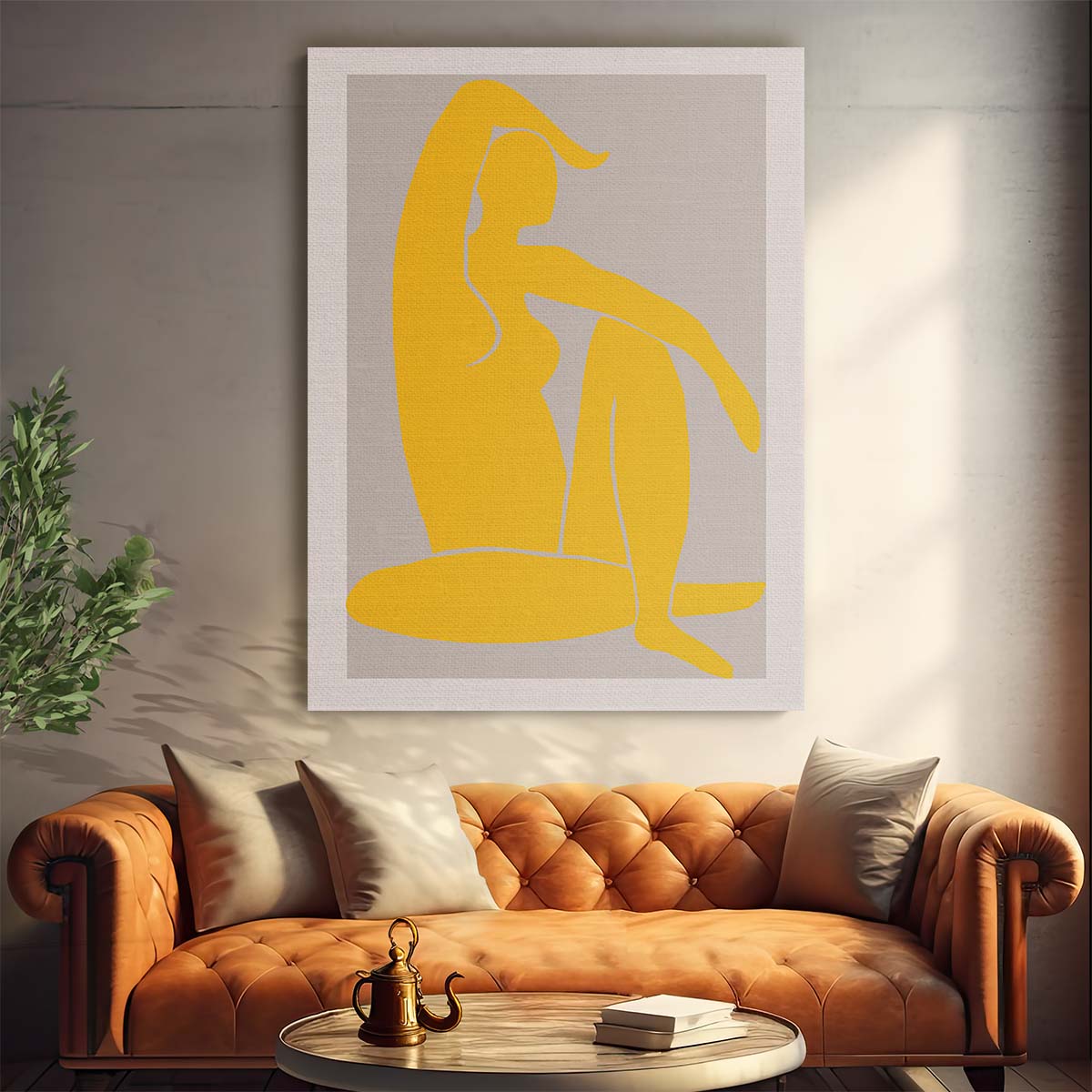 Mid-Century Yellow Woman Portrait Illustration, Figurative Wall Art by Luxuriance Designs, made in USA