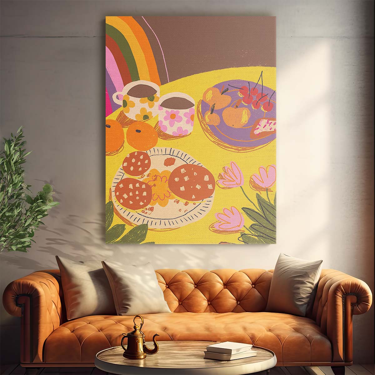 Colorful Food & Drink Illustration Artwork Yellow Table by Gigi Rosado by Luxuriance Designs, made in USA