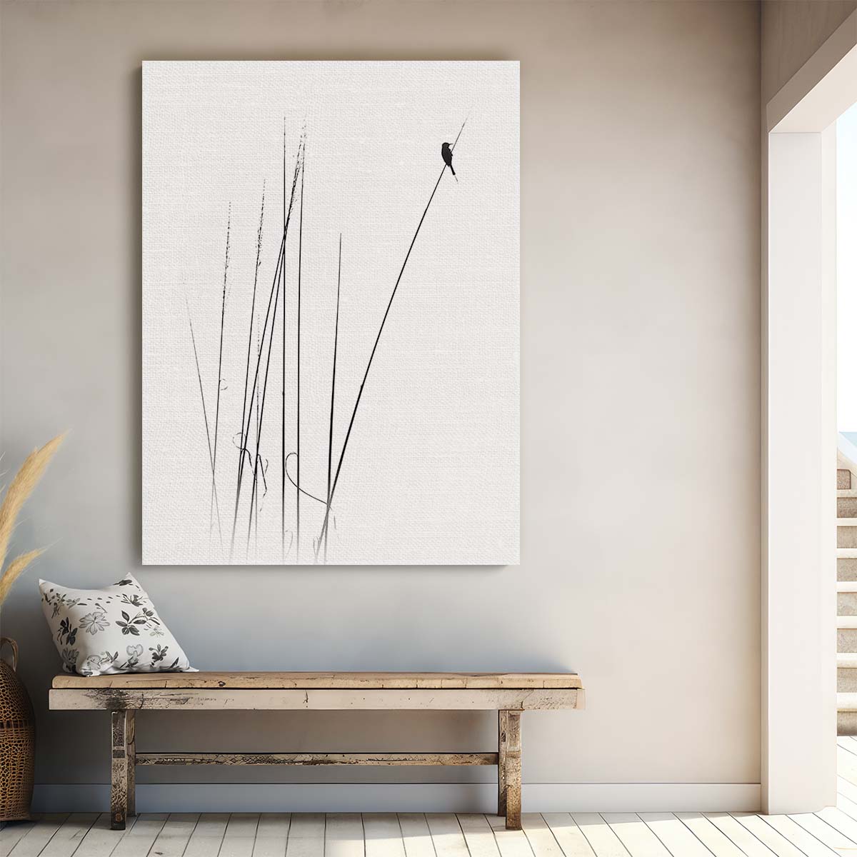 Minimalist Bird Reed Landscape Photography by Swapnil by Luxuriance Designs, made in USA