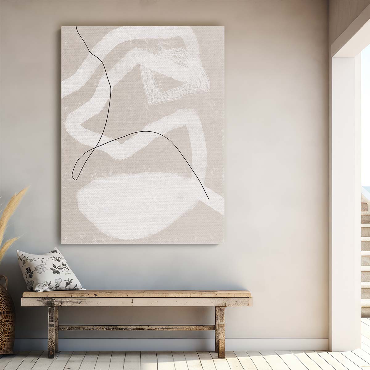 Abstract Beige Line Illustration Art by Uplusmestudio - Black & White Graphics by Luxuriance Designs, made in USA