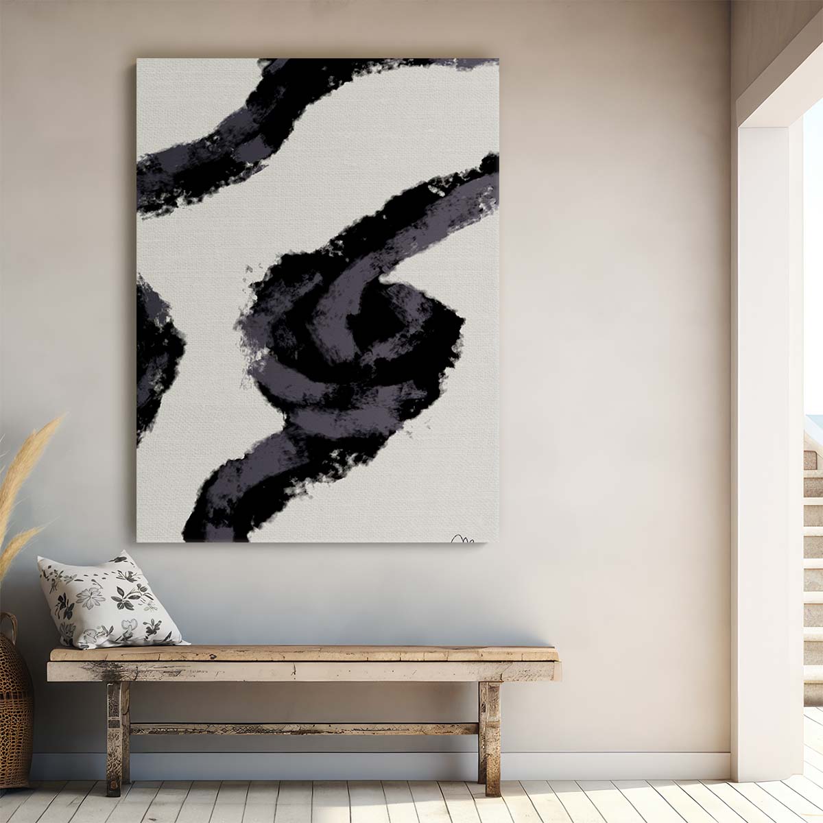 Abstract Illustration Painting Black Rope with Colorful Brush Strokes by Luxuriance Designs, made in USA