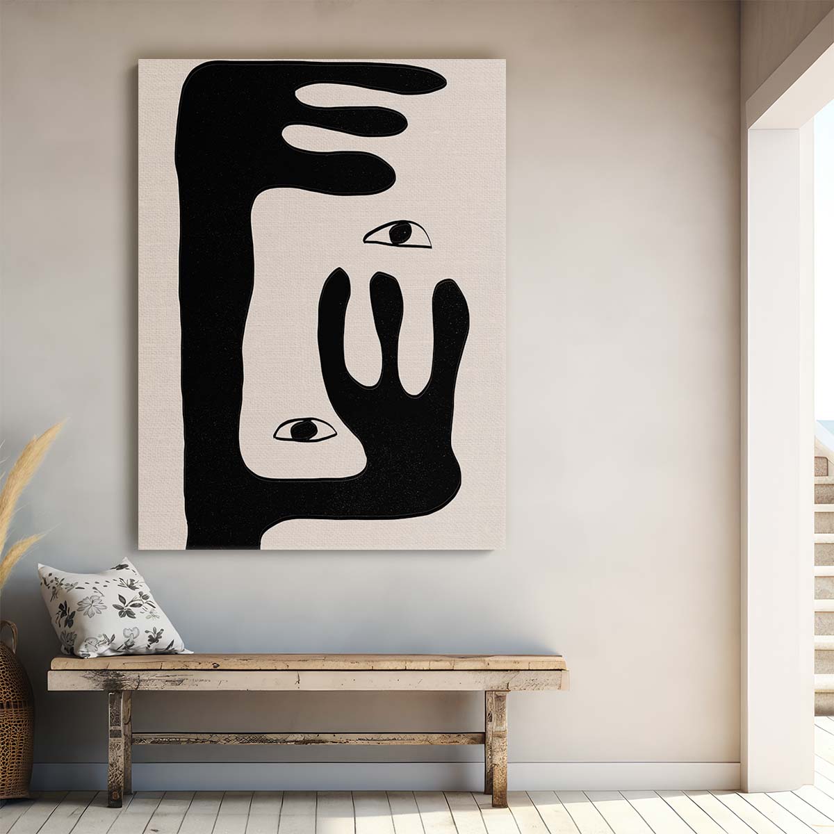 Abstract Eye & Hand Illustration, Beige Wall Art by MIUUS STUDIO by Luxuriance Designs, made in USA