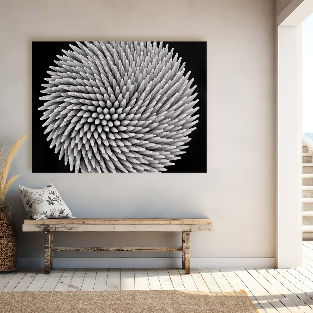Geometric Sphere & Fibonacci Pattern Monochrome Wall Art by Luxuriance Designs. Made in USA.