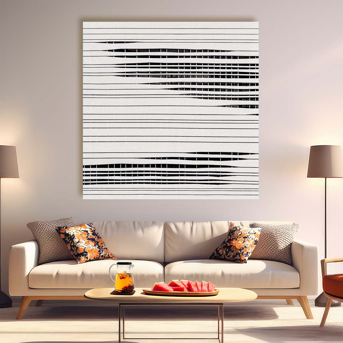 Contemporary Monochrome Geometric Lines & Patterns Architectural Wall Art by Luxuriance Designs. Made in USA.