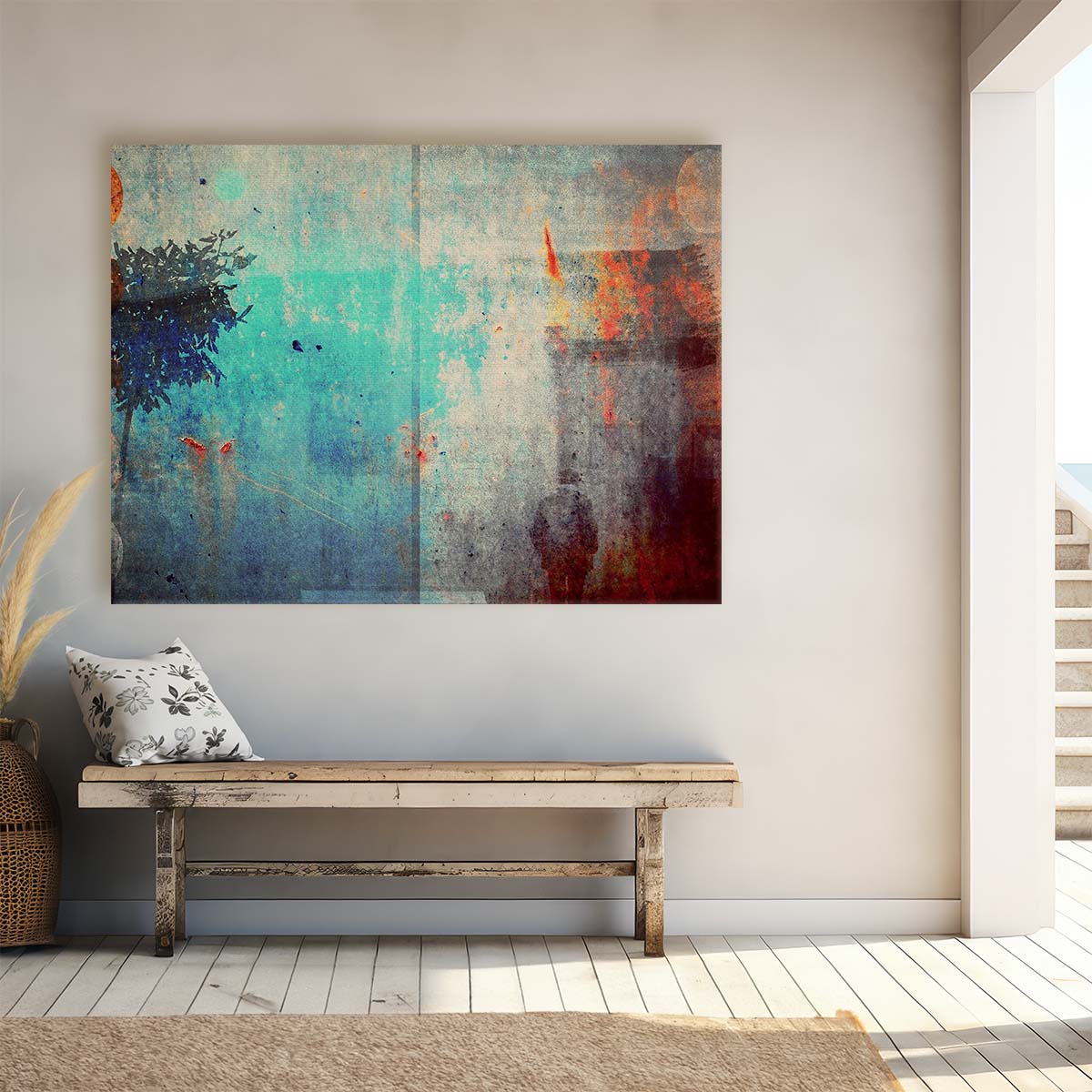 Emotive Blue Grunge Montage with Shadows Wall Art by Luxuriance Designs. Made in USA.