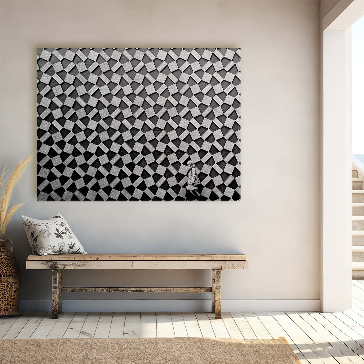 Monochrome Urban Geometry Japanese Street Wall Art by Luxuriance Designs. Made in USA.