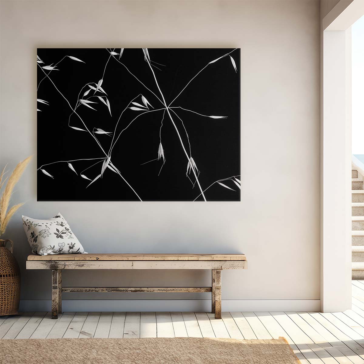 Monochrome Wheat Pattern Abstract Lines Wall Art by Luxuriance Designs. Made in USA.