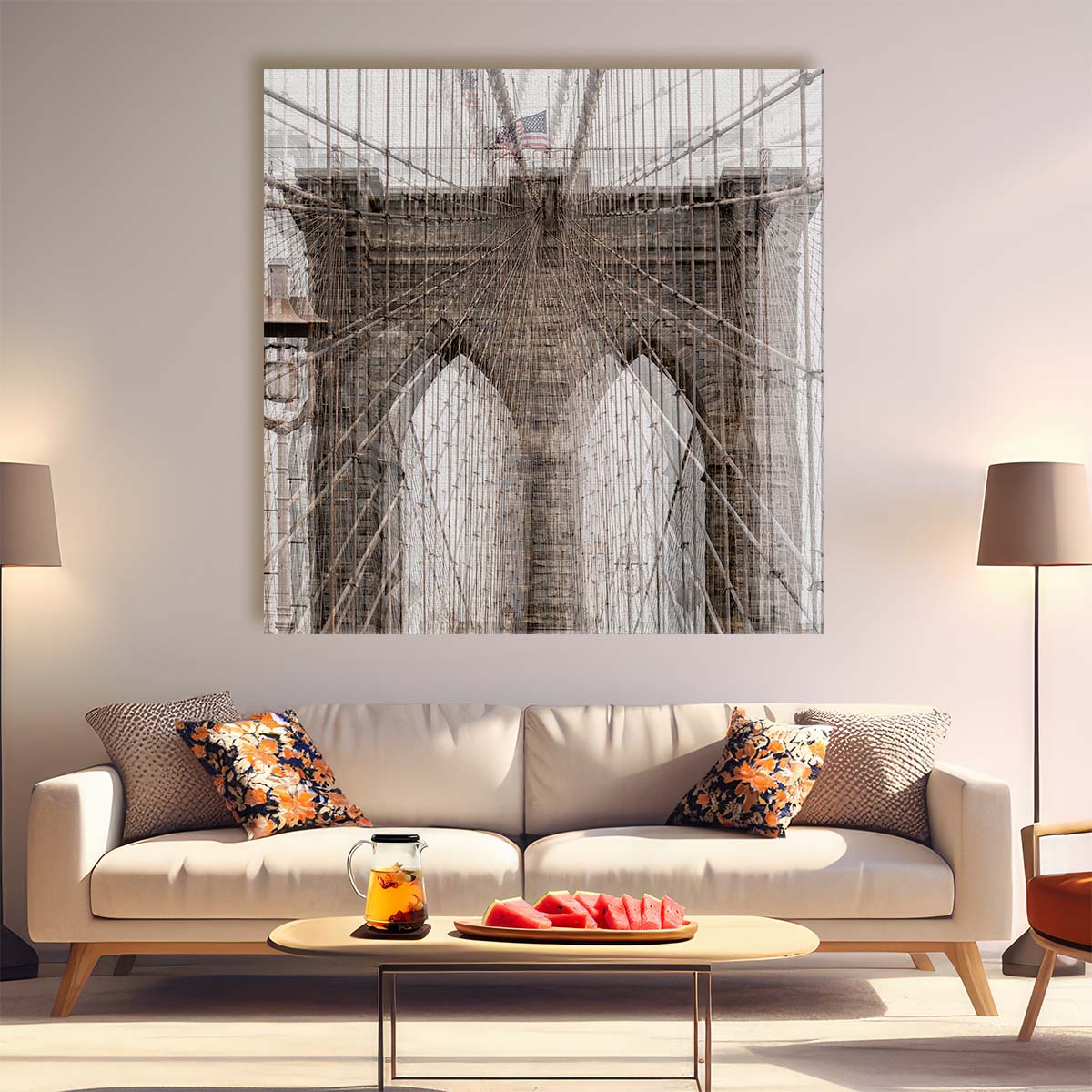 Iconic Brooklyn Bridge NYC USA Landmark Photography Wall Art by Luxuriance Designs. Made in USA.