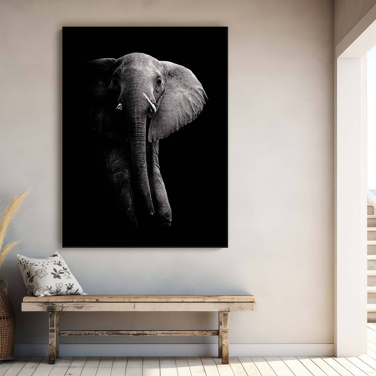 Majestic African Elephant Photography Art, Monochrome Luangwa National Park by Luxuriance Designs, made in USA