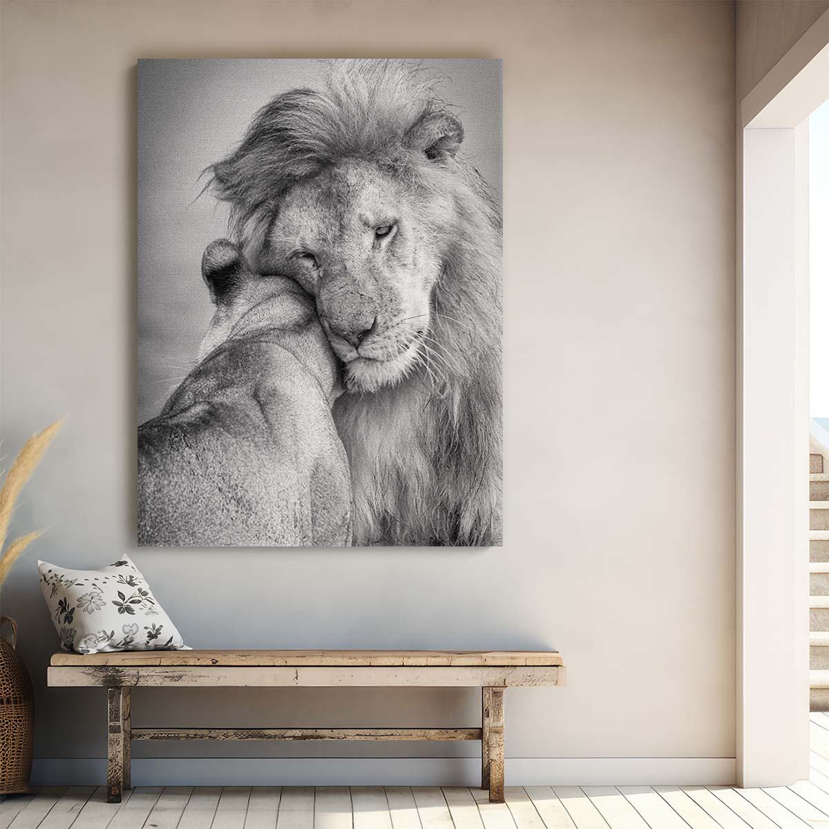 Romantic Lion Couple in Tanzania Wildlife Photography Wall Art by Luxuriance Designs, made in USA