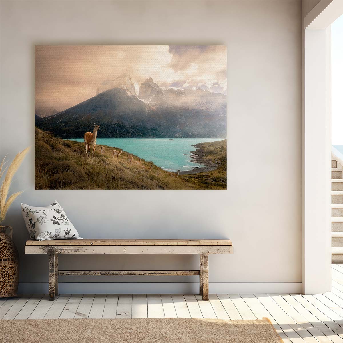 Torres del Paine Alpaca & Mountain Lake Wall Art by Luxuriance Designs. Made in USA.
