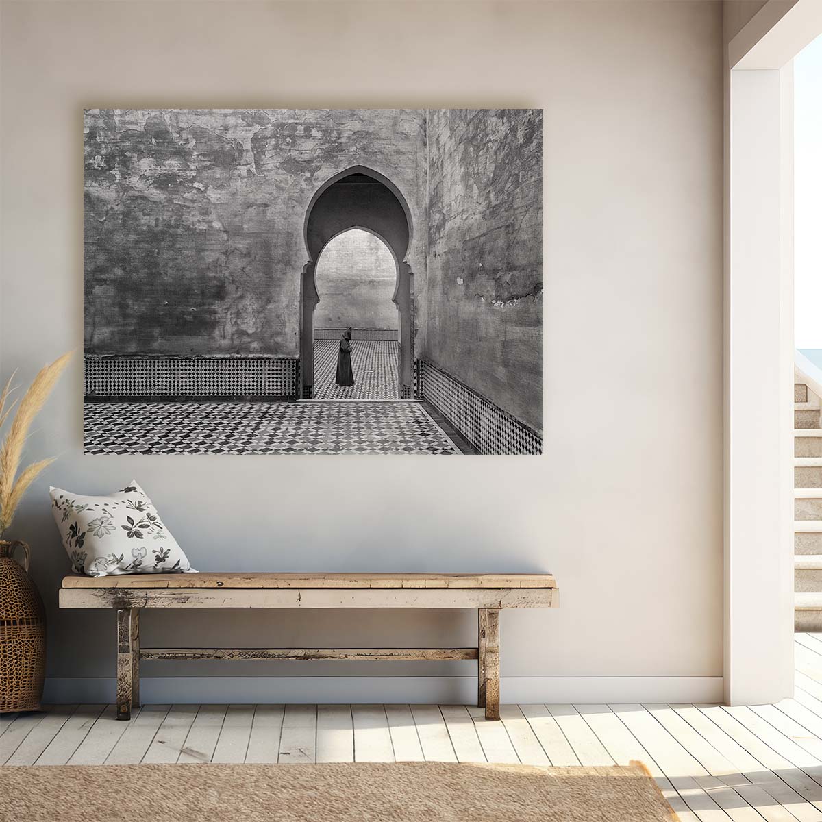 Moroccan Historic Arches & Tiles Monochrome Wall Art by Luxuriance Designs. Made in USA.