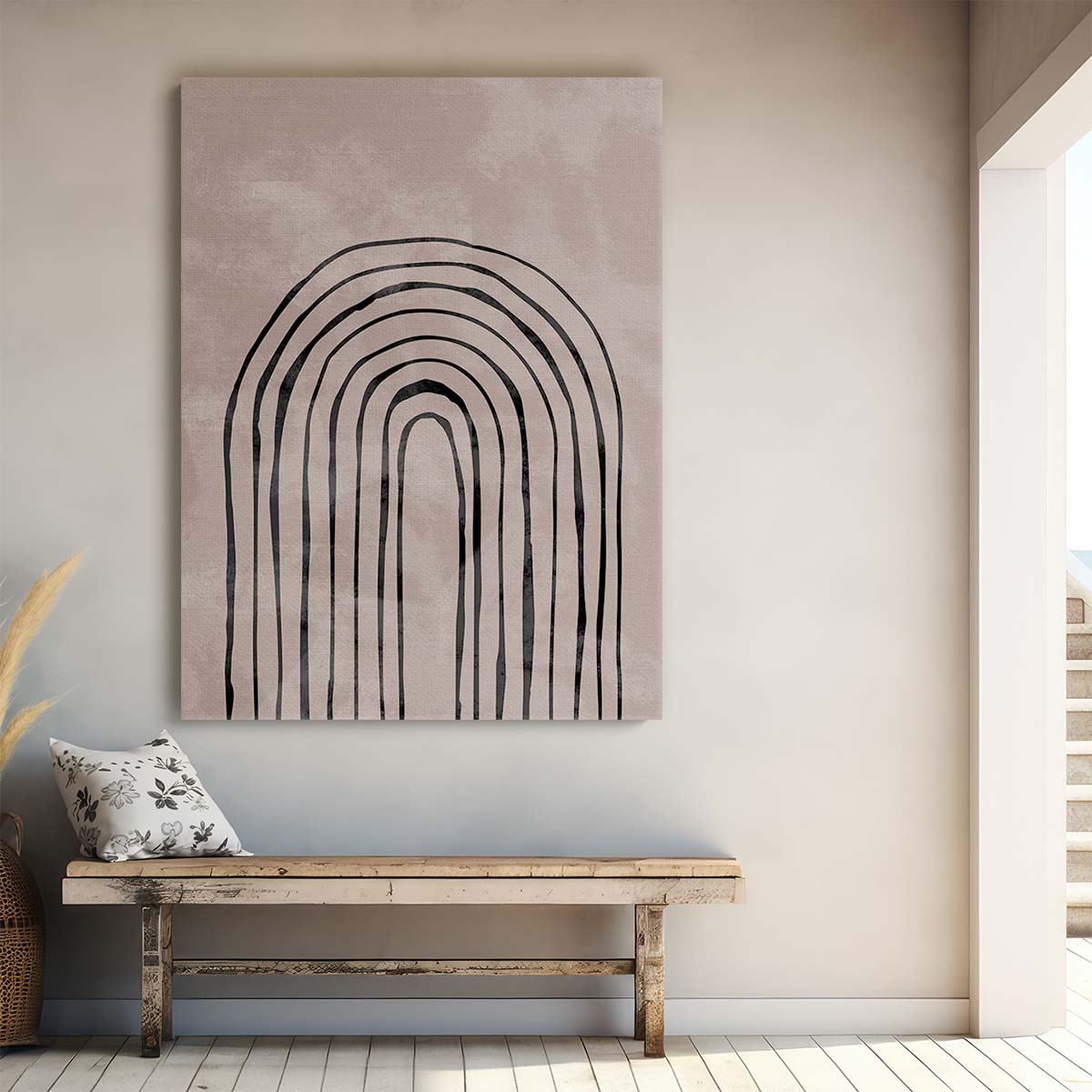 Abstract Geometric Arch Illustration - Beige Symmetrical Graphic Wall Art by Luxuriance Designs, made in USA