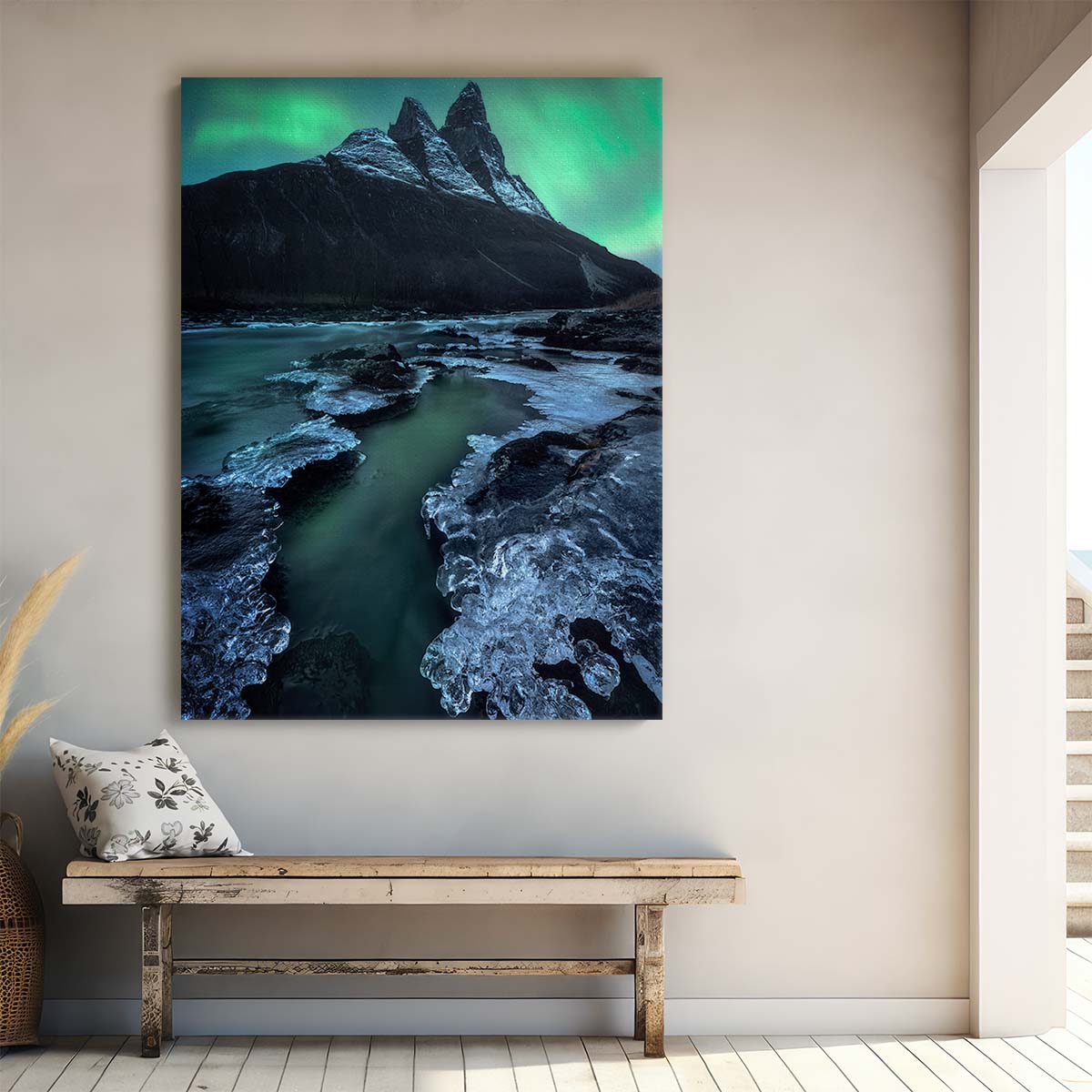 Aurora Borealis Night Sky Starry Mountain Photography Art by Luxuriance Designs, made in USA