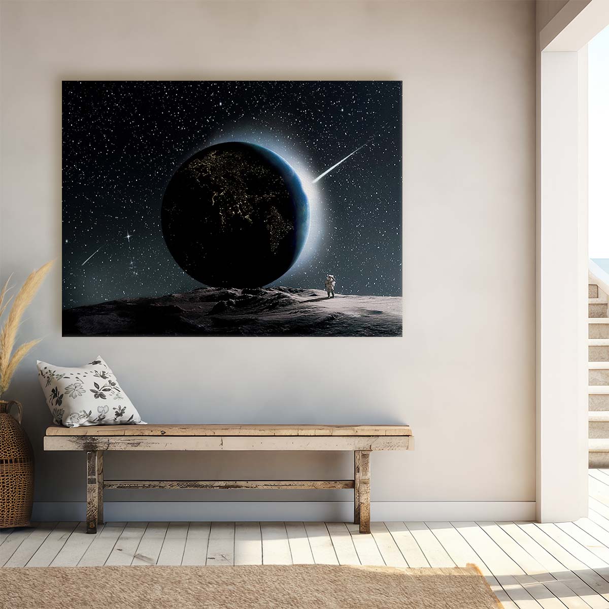 Galactic Dreams Astronaut & Earth Night Sky Wall Art by Luxuriance Designs. Made in USA.