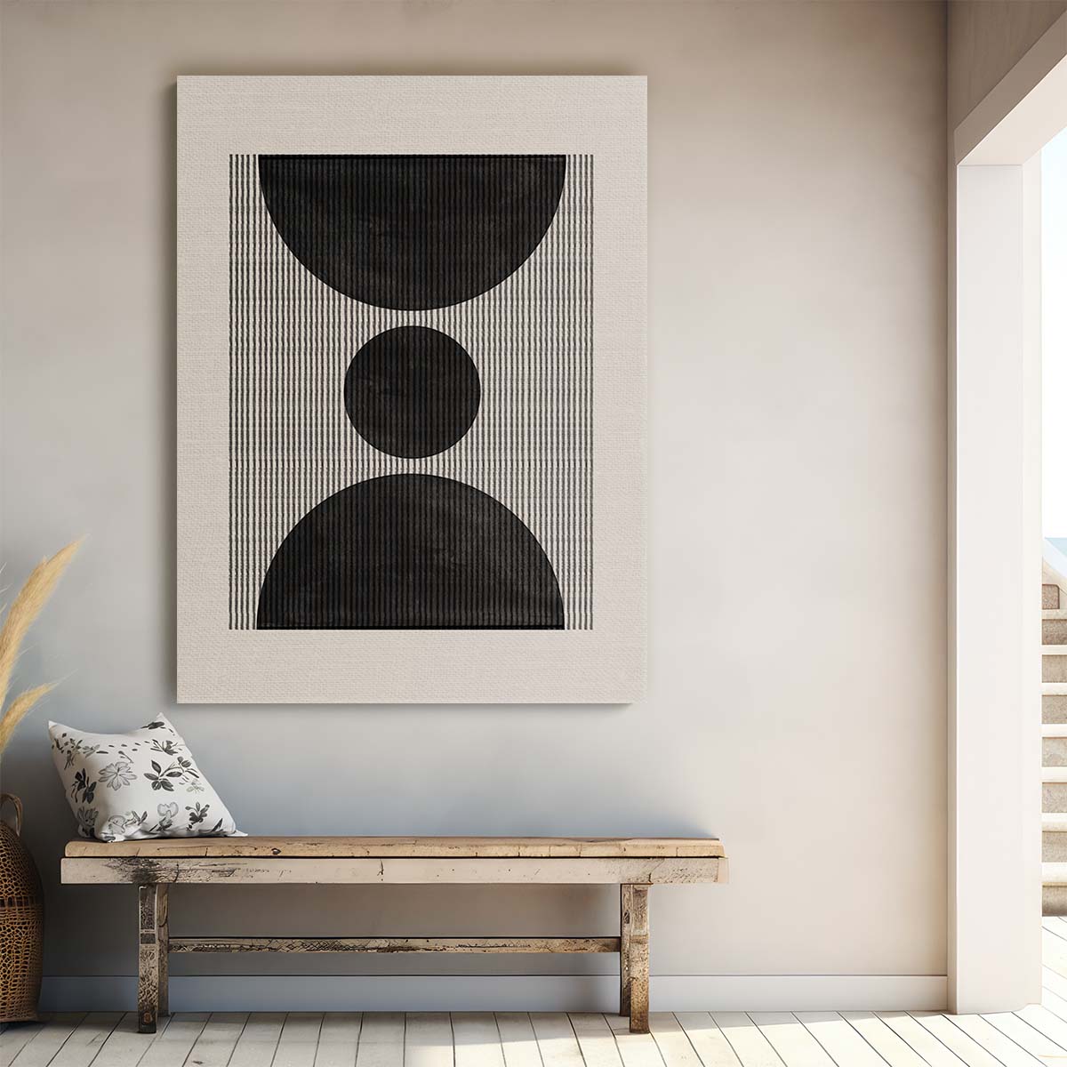 Mid-Century Beige Geometric Illustration Art with Abstract Shapes by Luxuriance Designs, made in USA
