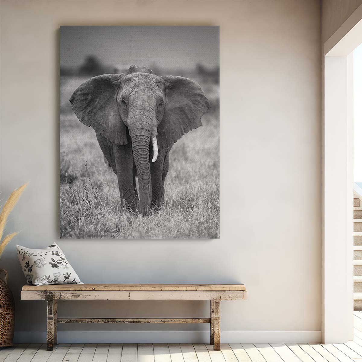 Majestic African Elephant Portrait Monochrome Wildlife Photography by Luxuriance Designs, made in USA