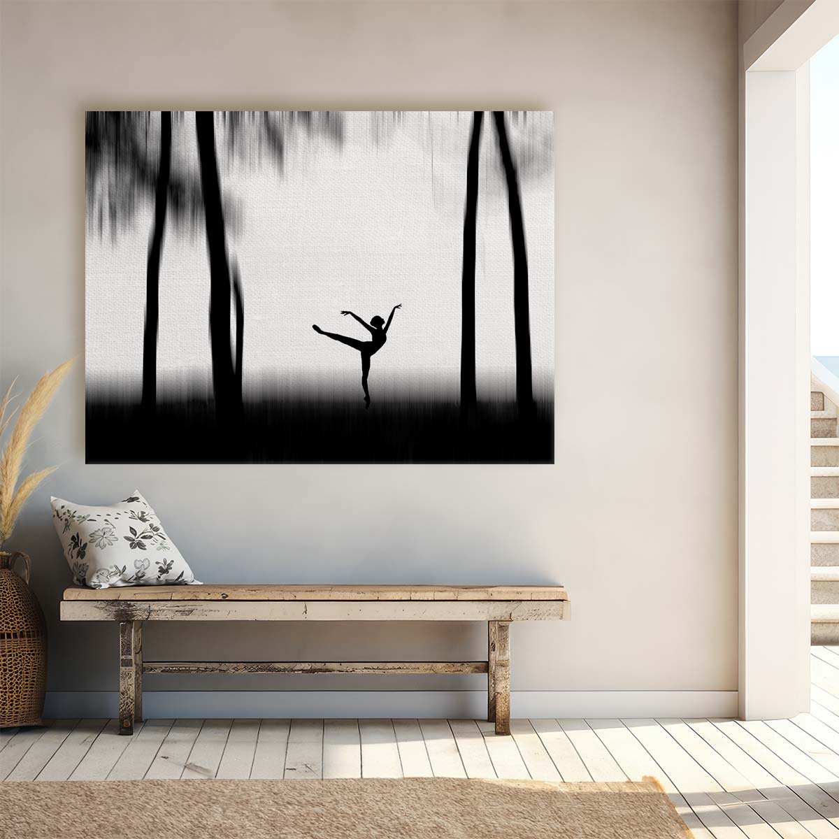 Elegant Ballerina Dance Silhouette BW Wall Art by Luxuriance Designs. Made in USA.
