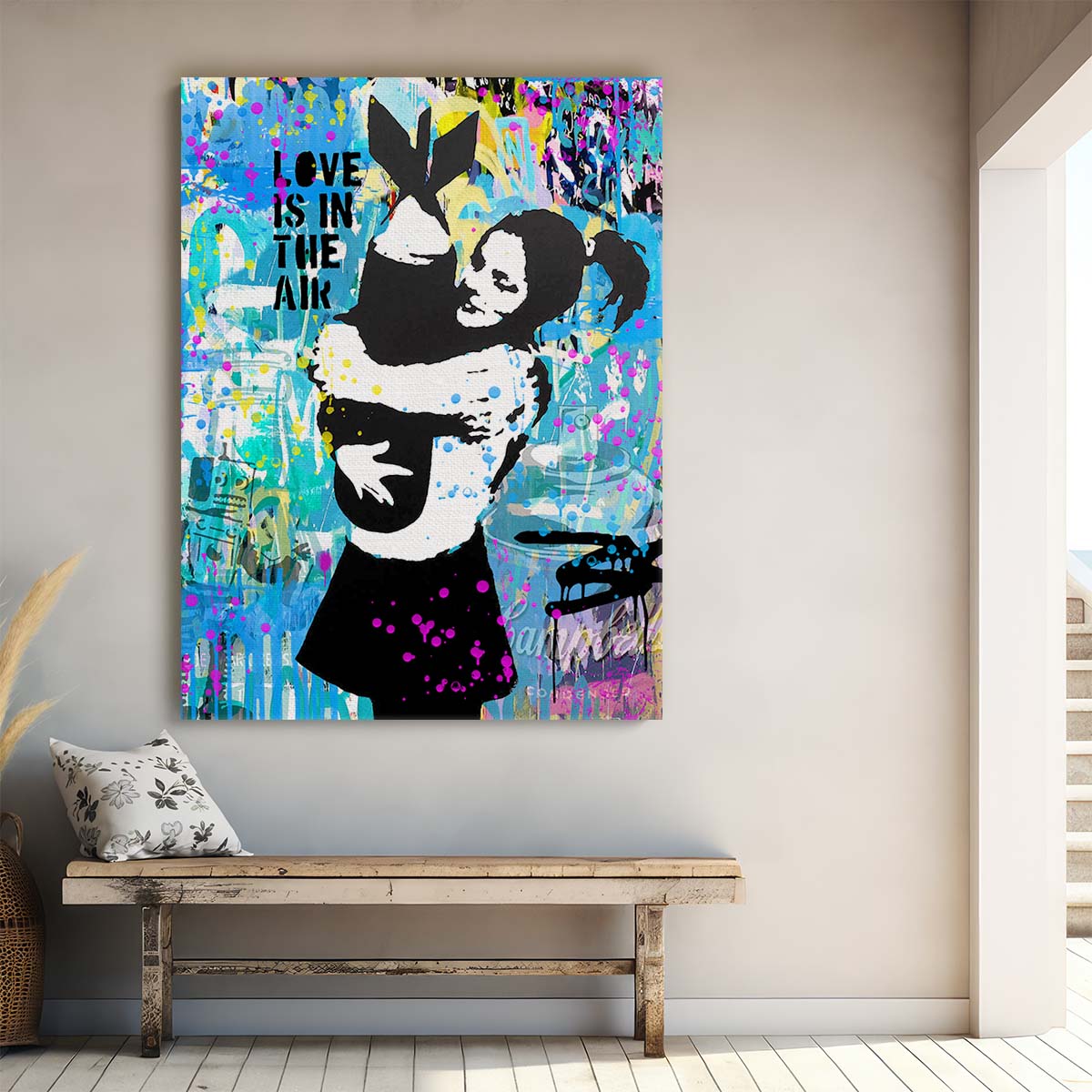 Banksy Bomb Girl Love Is In The Air Graffiti Wall Art by Luxuriance Designs. Made in USA.