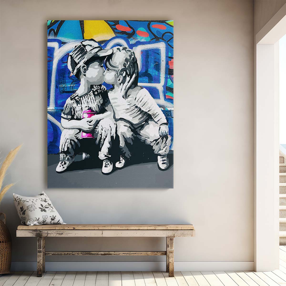 Banksy Children Kissing Graffiti Wall Art by Luxuriance Designs. Made in USA.