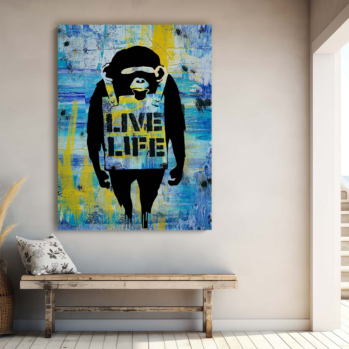 Banksy Live Life Monkey Graffiti Wall Art by Luxuriance Designs. Made in USA.