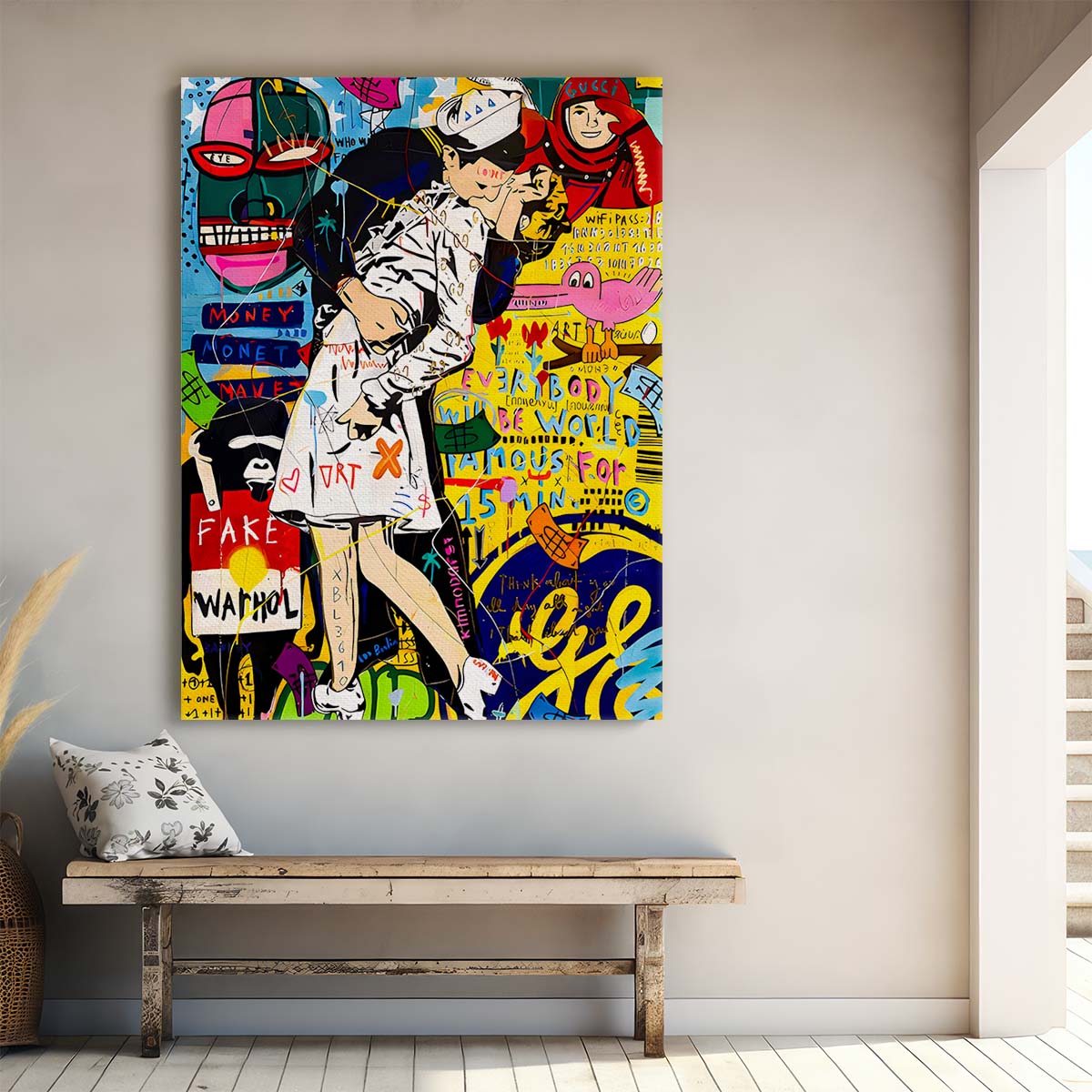 Banksy War's End Kiss Graffiti Wall Art by Luxuriance Designs. Made in USA.