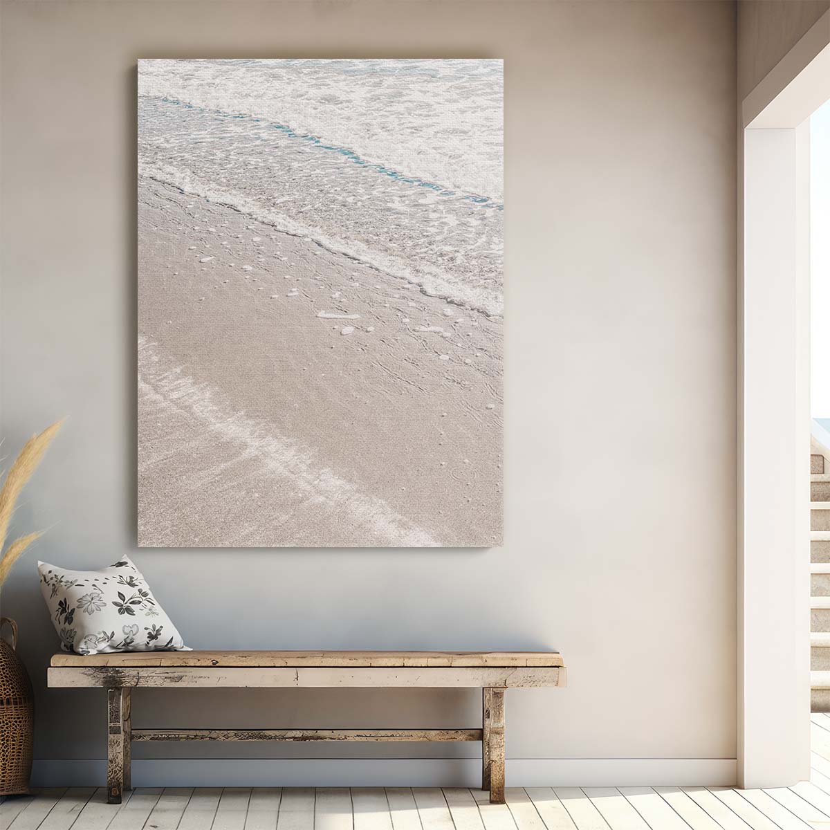 Coastal Beach Landscape Beige Sand, Ocean Wave Photography Art by Luxuriance Designs, made in USA