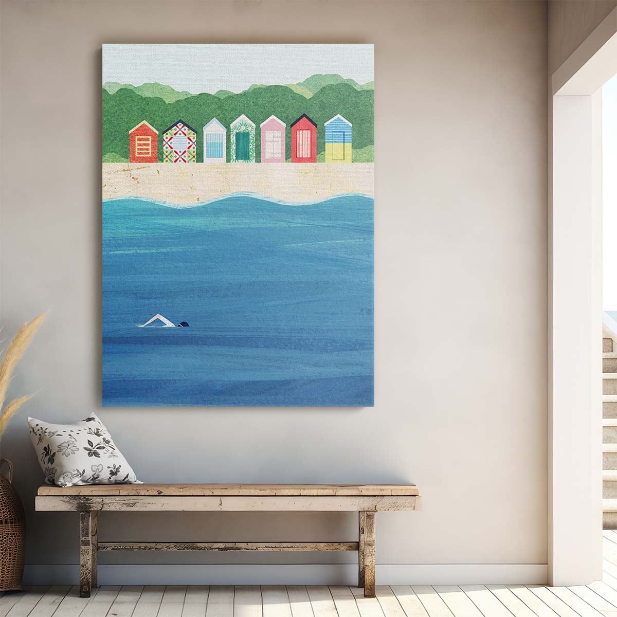 Colorful Brighton Beach Huts Illustration Art, Melbourne Australia by Luxuriance Designs, made in USA