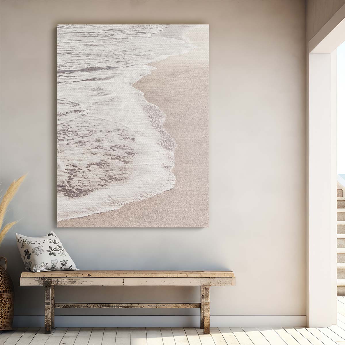 Minimalist Beige Beach Seascape Photography Wall Art by Luxuriance Designs, made in USA