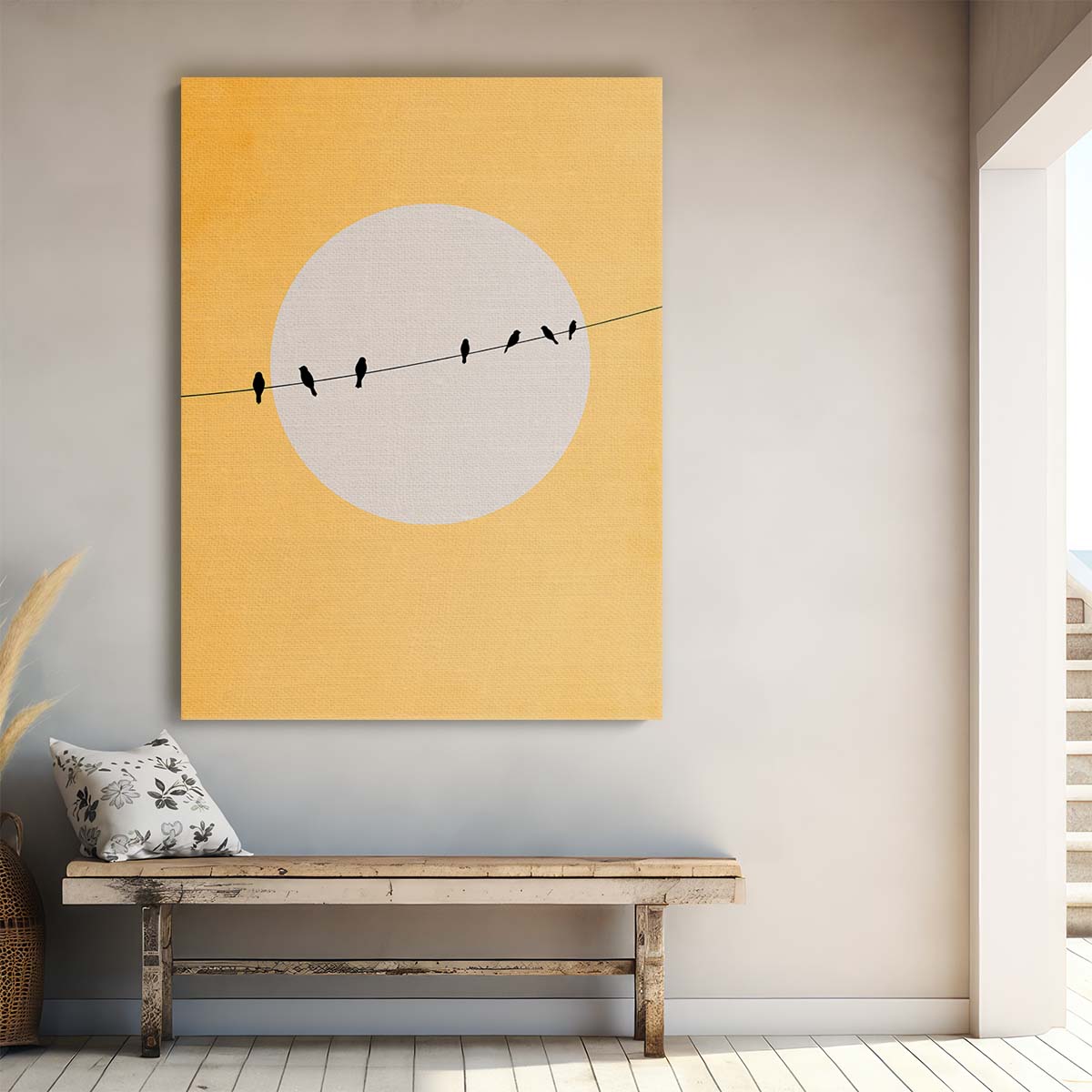 Kubistika's Colourful Bird Silhouette Illustration on Bright Yellow Background by Luxuriance Designs, made in USA