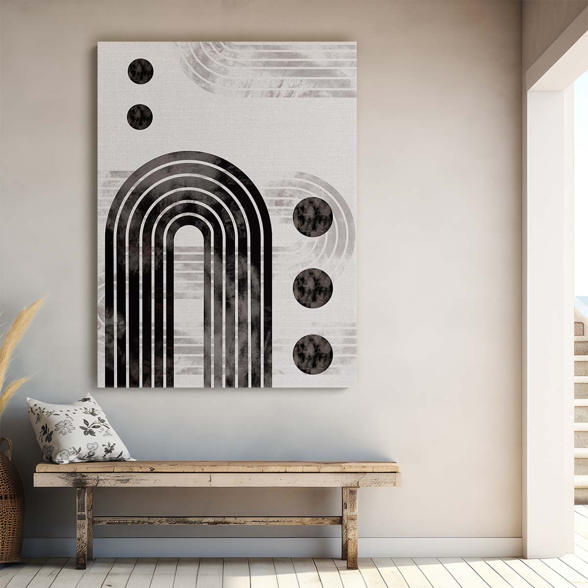 Abstract Black Arch Geometry Illustration, Symmetric Line Art Drawing by Luxuriance Designs, made in USA